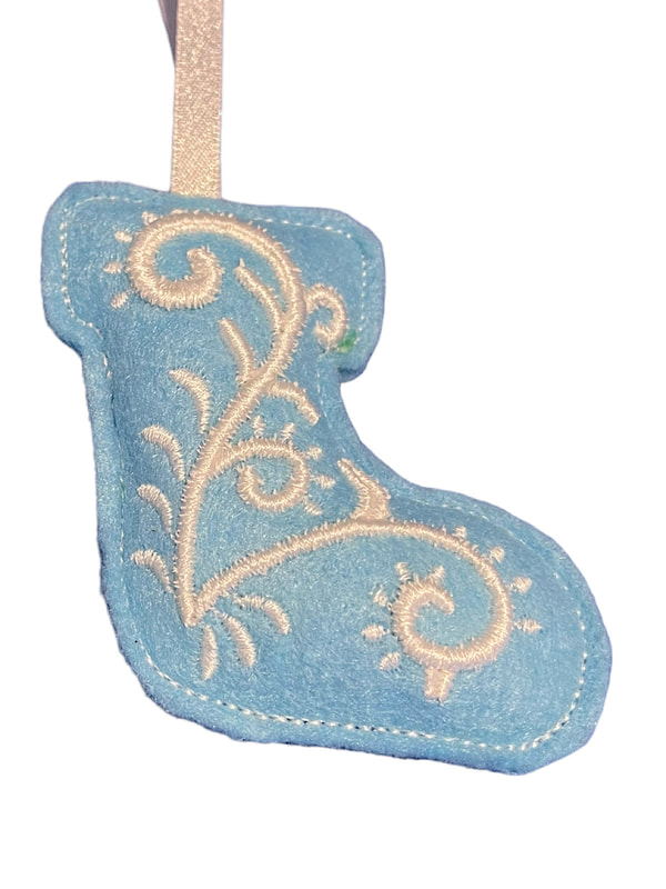 Blue Stocking Christmas Handmade Felt Embroidered Decoration Hanging Ornament Picture
