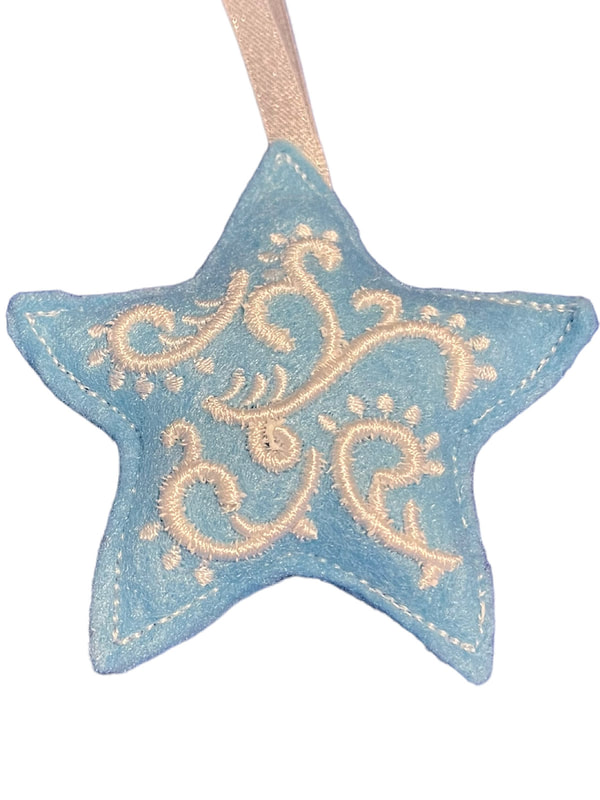 Blue Star Christmas Handmade Felt Embroidered Decoration Hanging Ornament PicturePicture
