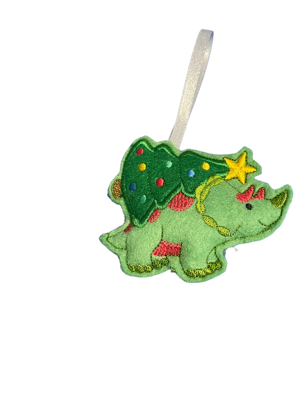 Green Dinosaur Triceratops Christmas Tree Handmade Felt Embroidered Decoration Hanging Ornament