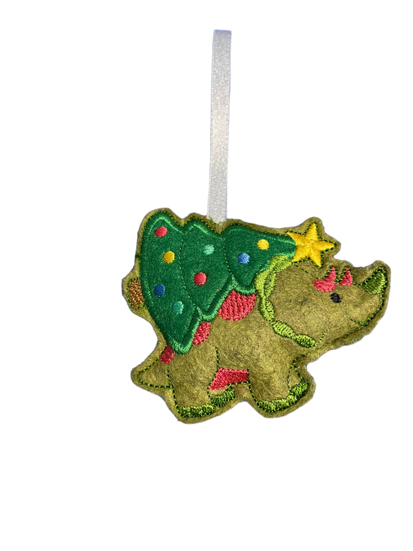 Brown Dinosaur Triceratops Christmas Tree Handmade Felt Embroidered Decoration Hanging Ornament