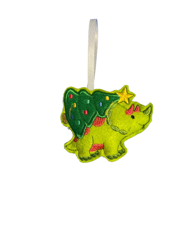 Lime Green Dinosaur Triceratops Christmas Tree Handmade Felt Embroidered Decoration Hanging Ornament