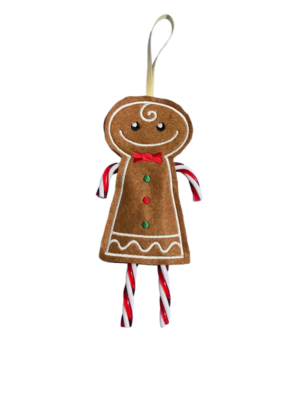 Gingerbread Boy Candy Cane Christmas Handmade Felt Embroidered Decoration Hanging Ornament