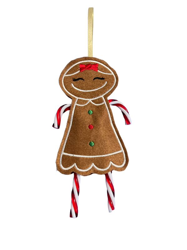 Gingerbread Girl Candy Cane Christmas Handmade Felt Embroidered Decoration Hanging Ornament