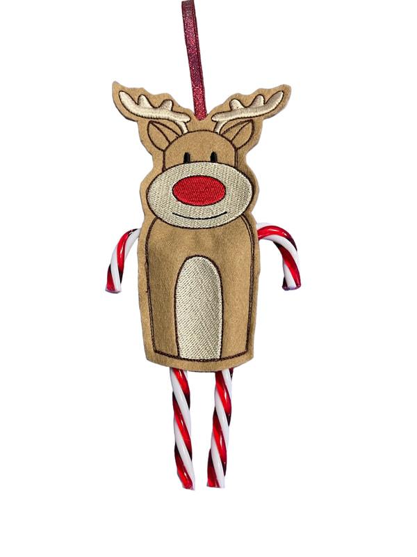 Cookie Reindeer Candy Cane Christmas Handmade Felt Embroidered Decoration Hanging Ornament
