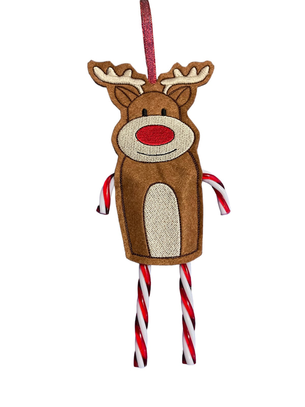 Gingerbread Reindeer Candy Cane Christmas Handmade Felt Embroidered Decoration Hanging Ornament
