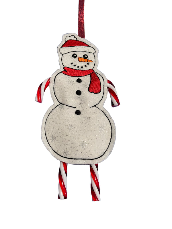 Snowman Candy Cane Christmas Handmade Felt Embroidered Decoration Hanging Ornament