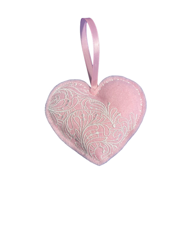 Pink Heart Valentine Floral Handmade Felt Embroidered Decoration Hanging Ornament