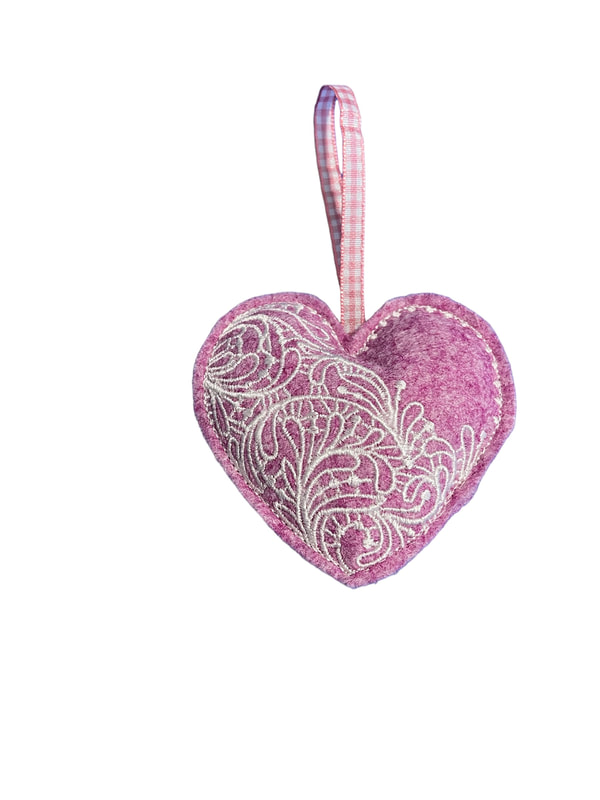 Lilac Heart Valentine Floral Handmade Felt Embroidered Decoration Hanging Ornament