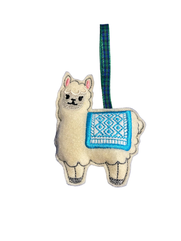 Llama Blue Blanket Handmade Felt Embroidered Decoration Hanging Ornament