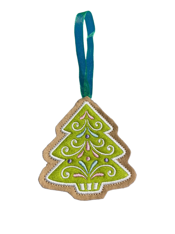 Cookie Christmas Tree Lime Green Handmade Felt Embroidered Decoration Hanging Ornament