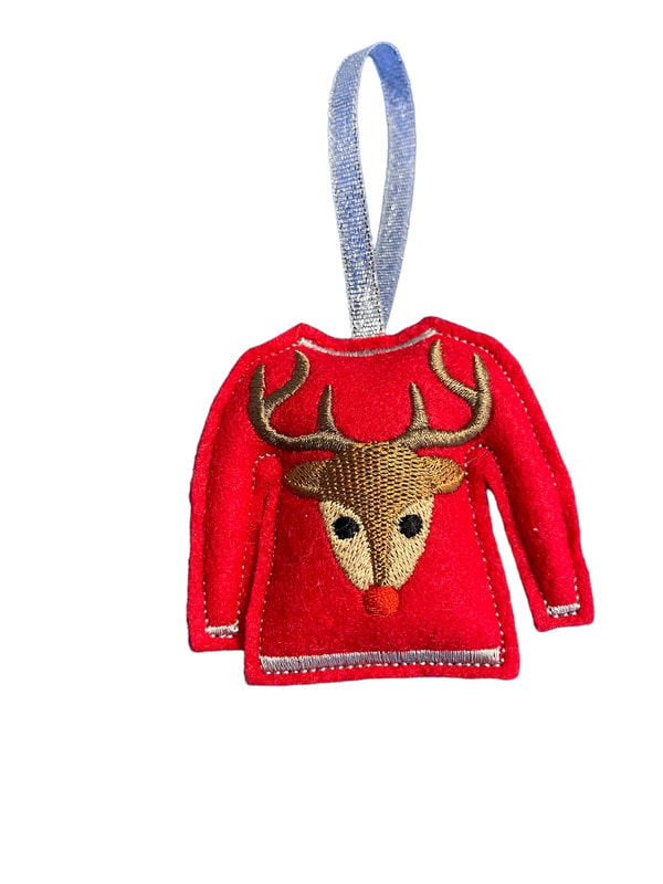 Ugly Reindeer Christmas Red Jumper Handmade Felt Embroidered Decoration Hanging Ornament