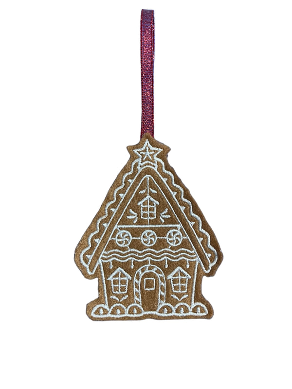 Christmas Gingerbread Cottage House Handmade Felt Embroidered Decoration Hanging Ornament