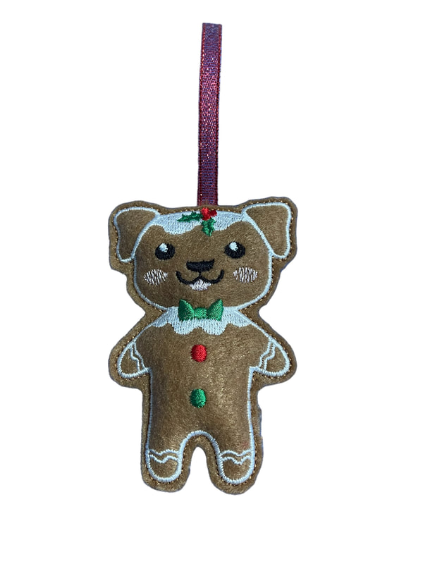 Christmas Gingerbread Dog Handmade Felt Embroidered Decoration Hanging Ornament