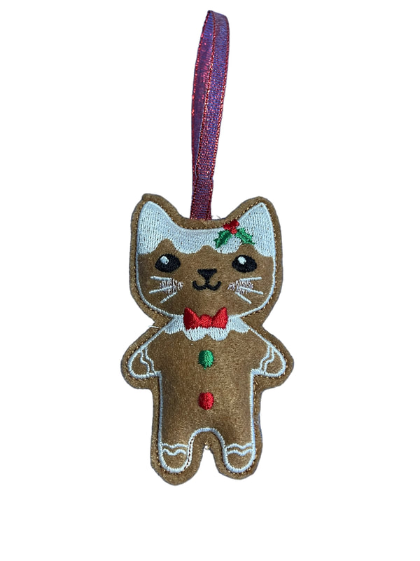Christmas Gingerbread Cat Handmade Felt Embroidered Decoration Hanging Ornament