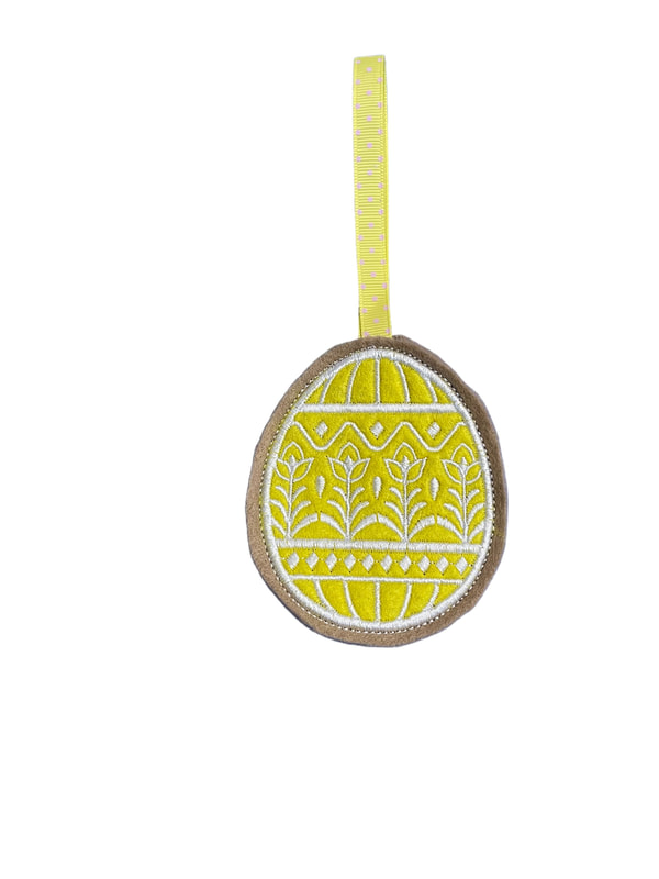 Easter Floral Traditional Yellow Egg Handmade Felt Embroidered Decoration Hanging Ornament