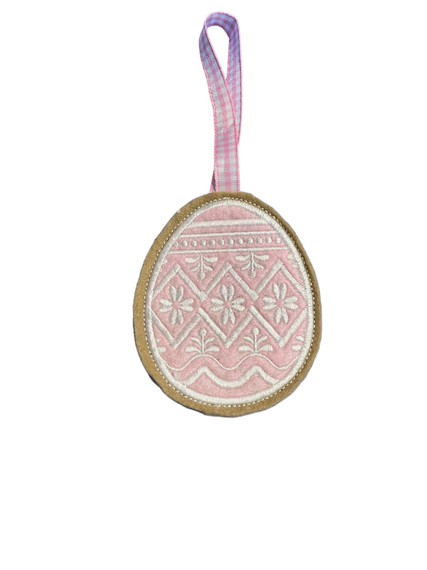 Easter Floral Traditional Pink Egg Handmade Felt Embroidered Decoration Hanging Ornament
