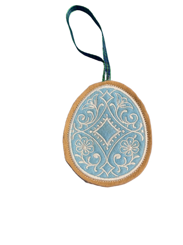 Easter Floral Traditional Blue Egg Handmade Felt Embroidered Decoration Hanging Ornament