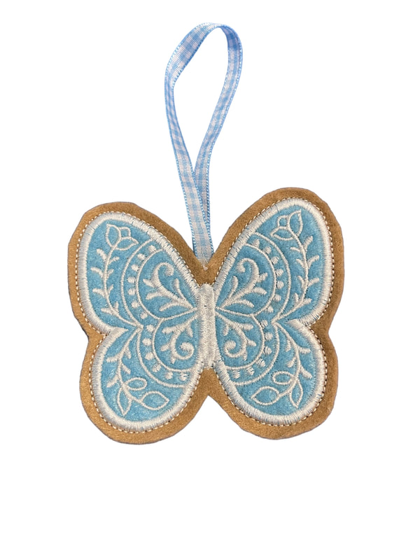 Butterfly Floral Traditional Blue Handmade Felt Embroidered Decoration Hanging Ornament