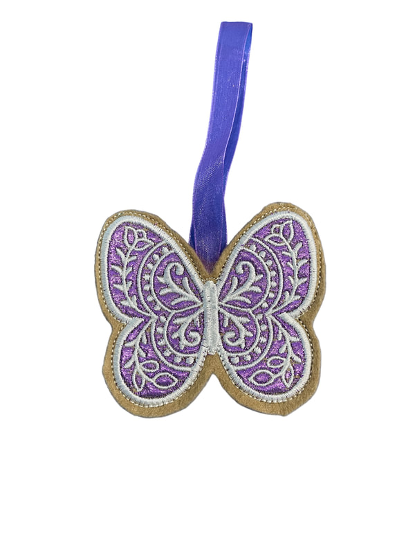 Butterfly Floral Traditional Purple Handmade Felt Embroidered Decoration Hanging Ornament