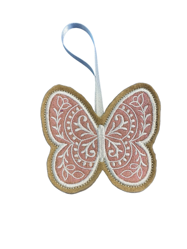 Butterfly Floral Traditional Pink Handmade Felt Embroidered Decoration Hanging Ornament