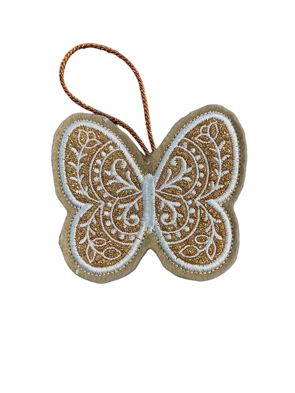 Butterfly Floral Traditional Bronze Handmade Felt Embroidered Decoration Hanging Ornament