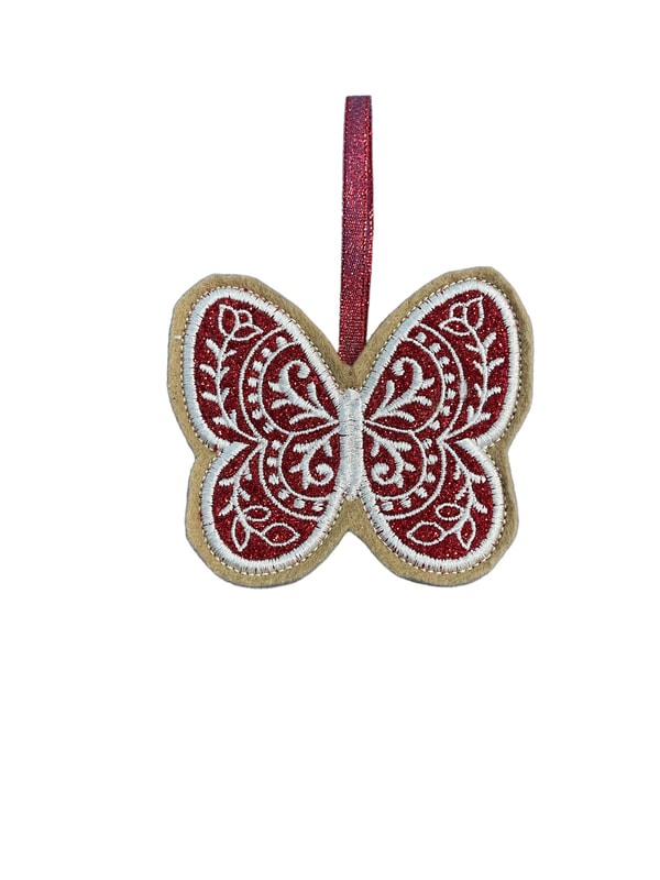 Butterfly Floral Traditional Red Handmade Felt Embroidered Decoration Hanging Ornament