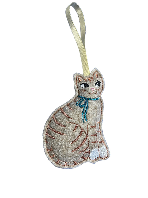 Cat Tortoiseshell Christmas Handmade Felt Embroidered Decoration Hanging Ornament