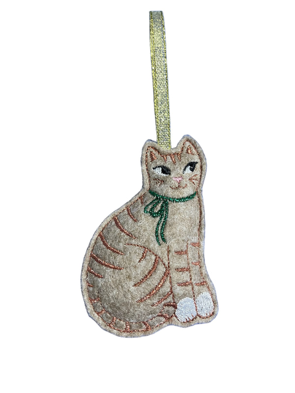 Cat Tortoiseshell Christmas Handmade Felt Embroidered Decoration Hanging Ornament
