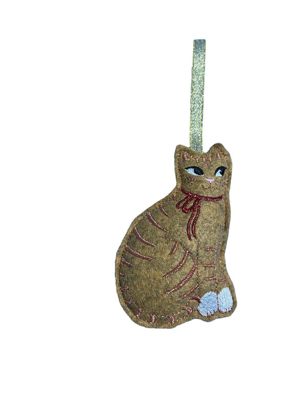 Cat Tabby Christmas Handmade Felt Embroidered Decoration Hanging Ornament