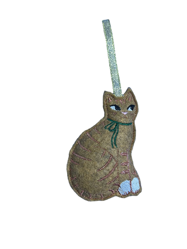 Cat Tabby Christmas Handmade Felt Embroidered Decoration Hanging Ornament