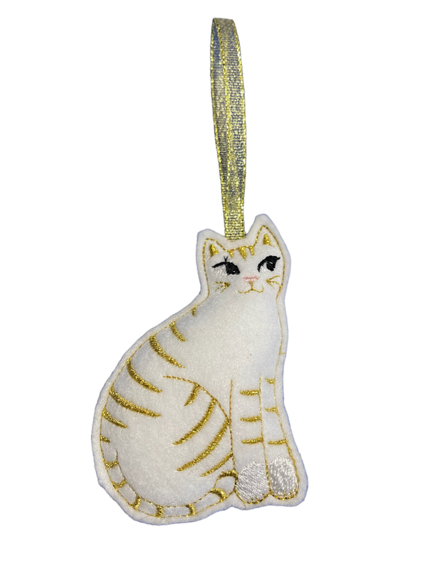 Cat White Copper Christmas Handmade Felt Embroidered Decoration Hanging Ornament
