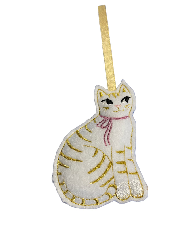 Cat White Copper Christmas Handmade Felt Embroidered Decoration Hanging Ornament